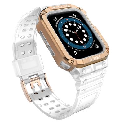 Protect Strap Band for Apple Watch 42/44/45mm Armored Case Strap - Transparent, Rose Gold