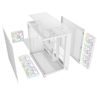 7. RAMPAGE PC Case with Tempered Glass SEALITE 7X, 7 ARGB PWM Fans, WHITE