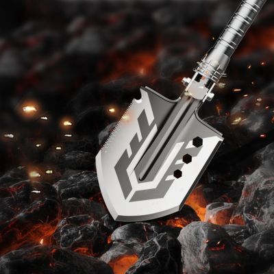 11. Wozinsky WSS-211 survival bushcraft shovel multifunctional knife breaker flint whistle harpoon 21 in 1 - gray