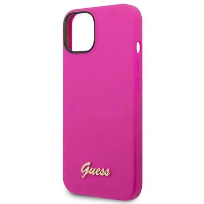 6. Guess Silicone Vintage Gold Logo Case for iPhone 14 / 15 Plus - Fuchsia