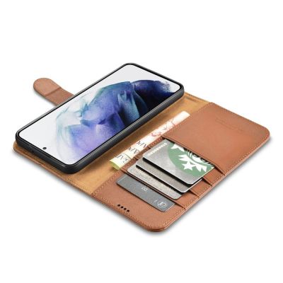 7. iCarer Haitang Leather Wallet Case Leather Case for Samsung Galaxy S22 + (S22 Plus) Wallet Housing Cover Brown (AKSM05BN)