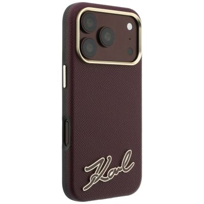4. Karl Lagerfeld Grained with Resin Signature Logo MagSafe case for iPhone 18 Pro Max / 17 Pro Max - burgundy