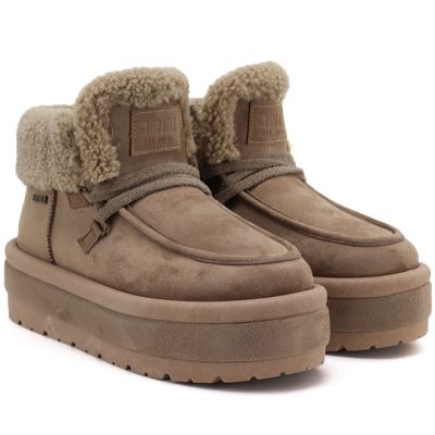 4. Big Star UU274215 Women's Waterproof Beige Platform Ankle Boots