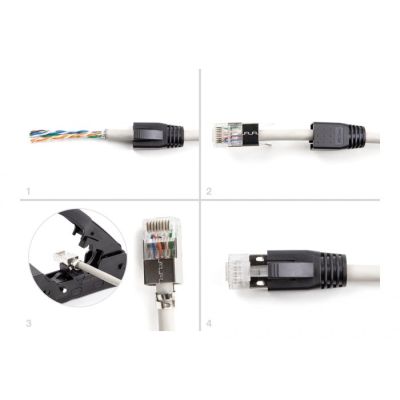 4. DeLOCK RJ45 modular plug with strain relief, Cat.6A, Cat.7 and anti-kink caps, set of 25