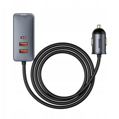 2. Baseus Share Together 120W PPS Car Charger 2xUSB-A 2xUSB-C with Extension Cable - Gray