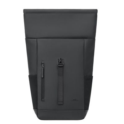 8. Rivacase Eden Backpack Roll-Up Backpack Black Polyester, Waxed Leather (Pull Up)