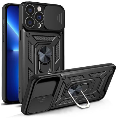 Hybrid Armor Camshield case for iPhone 13 Pro Max armored case with camera cover black