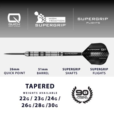 3. Harrows SUPERGRIP QP TAPERED 90% steeltip darts