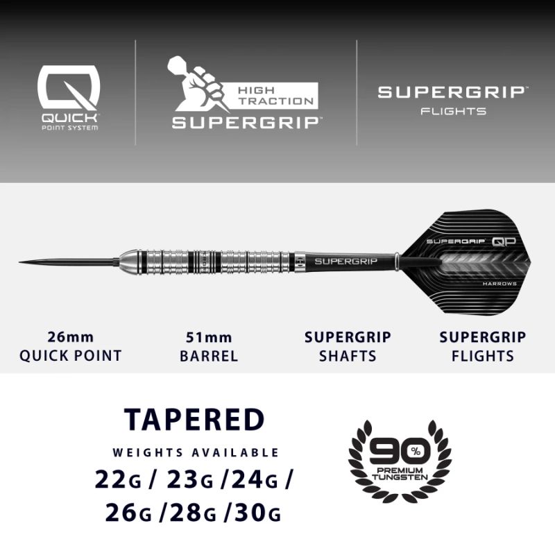 3. Harrows SUPERGRIP QP TAPERED 90% steeltip darts