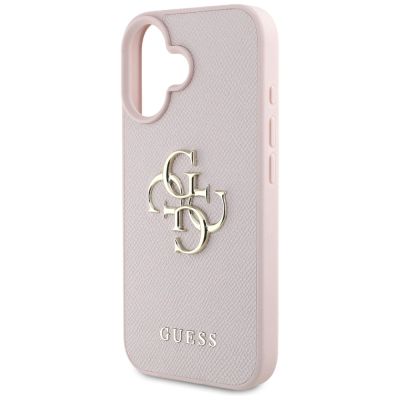 6. Guess Grained Big 4G Logo Small Classic Logo case for iPhone 16 - pink