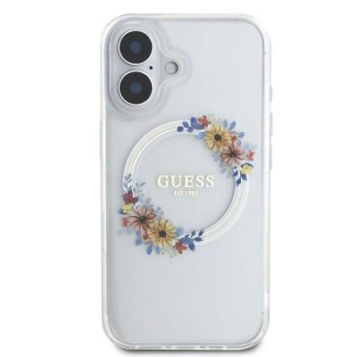 3. Guess IML Flowers Wreath MagSafe iPhone 16 Plus Case - Clear