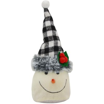 7. DECORATIVE SNOWMAN 20CM WITH A BLACK AND WHITE CHECKED HAT