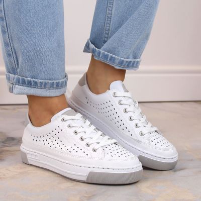 2. Rieker W RKR642 openwork leather shoes white