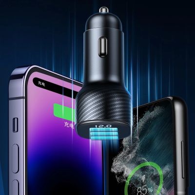 12. Joyroom JR-CCD04 30W 2x USB-C USB-A car charger with display - black