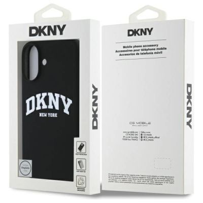 8. DKNY Silicone White Printed Logo MagSafe iPhone 16 Case - Black