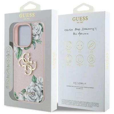 8. Guess Grained Roses Big 4G logo iPhone 16 Pro case - pink