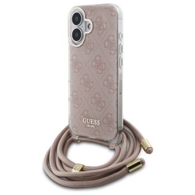 6. Guess Crossbody Cord 4G Print iPhone 16 Case - Pink