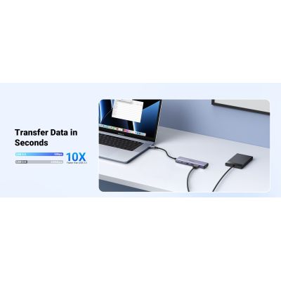 7. Ugreen Multifunctional 5-in-1 HUB USB-C - HDMI 1.4 / 3 x USB-A / USB-C PD 100W CM511 - Gray