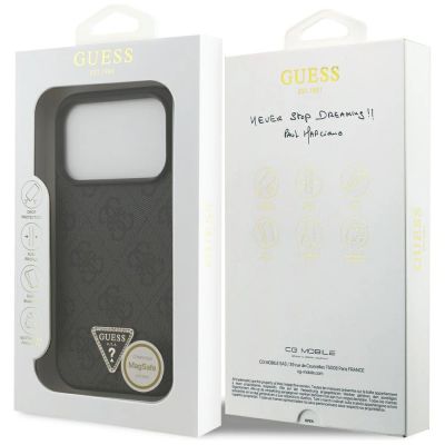 8. Guess Leather 4G Triangle Strass MagSafe Case for iPhone 18 Pro / 17 Pro - Black
