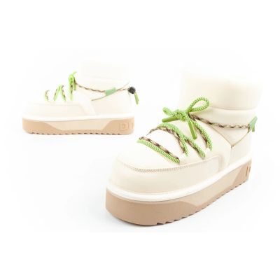 8. Women's winter snow boots D.Franklin fashionable fur insulated ankle boots beige green