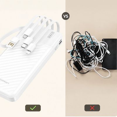5. Wozinsky W11-W 10000mAh 10W Powerbank with Built-in Cables and Flashlight - White