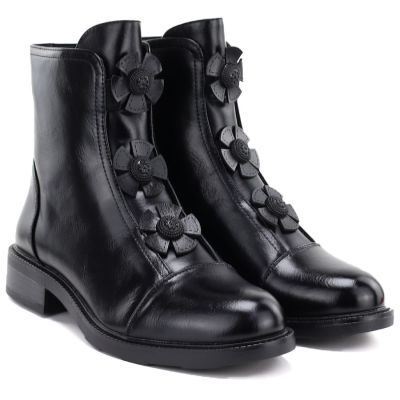 4. Women's ankle boots with decorative flowers, insulated, black, Potocki SZ12852