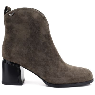 2. Women's leather high-heeled ankle boots in khaki Vinceza 91178
