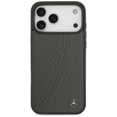 3. Mercedes Leather Large Laurel Leave MagSafe Case for iPhone 17 Pro Max - Black and Gray