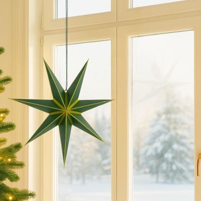 24. DECORATIVE HANGING PAPER STAR FSC 18x60CM GREEN 7 ARMS MICA