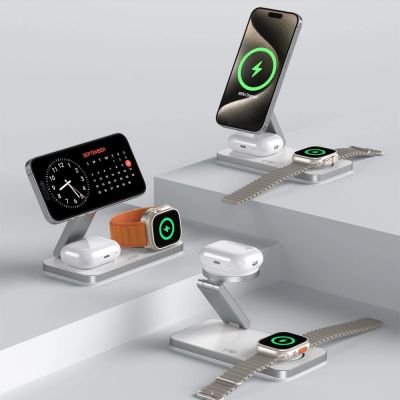 8. Tech-Protect QI15W-A47 MagSafe 3in1 Inductive Charger + USB-C Cable - White