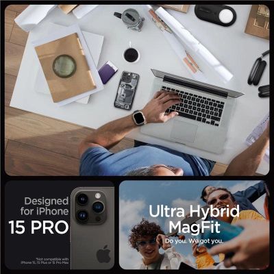 8. Spigen Ultra Hybrid Mag Case with MagSafe for iPhone 15 Pro - Dark Gray (Zero One Pattern)