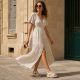 7. Women's beige woven platform sandals Rieker 69276-60