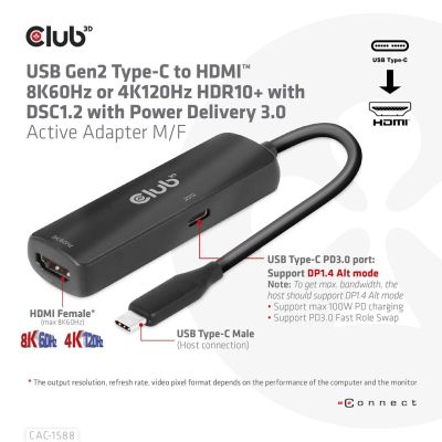 6. CLUB3D CAC-1588 Cable Adapter 0.17m USB Type-C HDMI Black