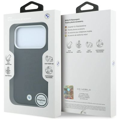 8. BMW Sign Deboss Quilted Metal Logo MagSafe Case for iPhone 18 Pro Max - Dark Gray