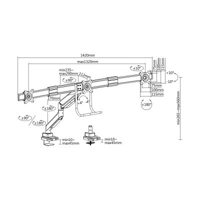 9. Accessories: Desk Mount 17"-27"/3TFT 360 Gas Spring 6kg Solid Silver Retail