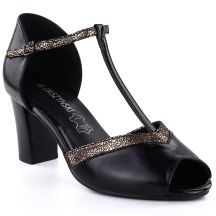 Black open toe pumps on a block heel M.Daszyński SA107-37