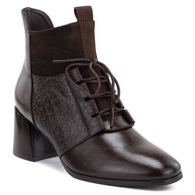 Women's insulated high-heeled ankle boots, brown, Vinceza 58670
