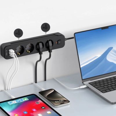 5. Tech-Protect PCL4X3 Power Strip 4 Sockets 240V + 2xUSB-A + 1xUSB-C 200 cm - Black