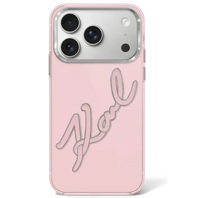 Karl Lagerfeld IML Big Signature Resin Metal Frame Case for iPhone 17 Pro / 18 Pro - Pink