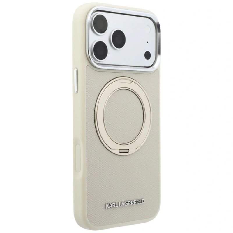 4. Karl Lagerfeld Ring Stand 360 Saffiano Classic Logo MagSafe Case for iPhone 18 Pro Max / 17 Pro Max - Beige