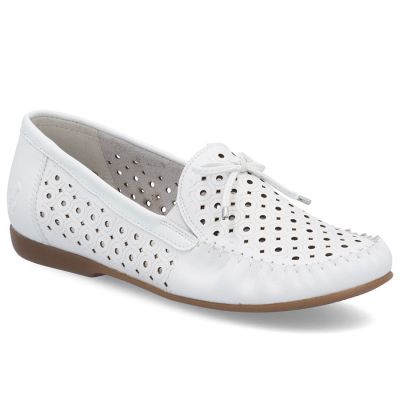 Women's leather moccasins, openwork, lightweight, comfortable, white, Rieker L6352-80