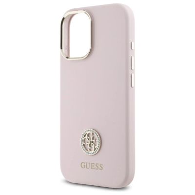 6. Guess Silicone Logo Strass 4G case for iPhone 16 - light pink