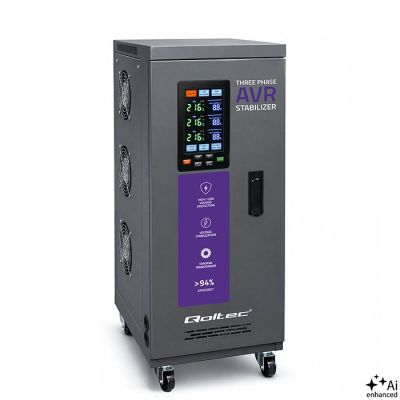 Qoltec Three-phase AVR MULTIPROTECTION voltage regulator | 10kVA | Accuracy ± 3% | 3F servomotor | LCD | Expert Line