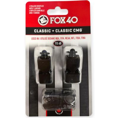 2. FOX 40 CLASSIC AND CLASSIC CMG WHISTLE BLACK WITH STRING 2 PACK