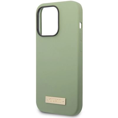 6. Guess Silicone Logo Plate MagSafe case for iPhone 14 Pro Max - green