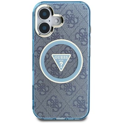 3. Guess IML Metal Glitter 4G Circle Triangle MagSafe Case for iPhone 16 - Blue