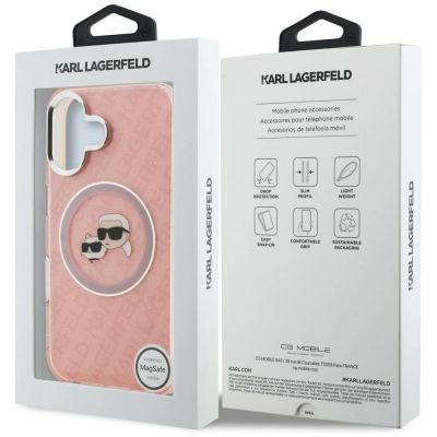 8. Karl Lagerfeld IML Glitter Karl & Choupette Heads Logo MagSafe iPhone 16 Case - Pink