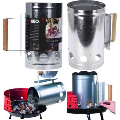 CHIMNEY LIGHTER FOR GRILL, HEIGHT 27.5 CM WITH WOODEN HANDLE