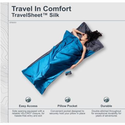 2. Cocoon TravelSheet Silk Sleeping Bag Liner, Rhino/Cornflower