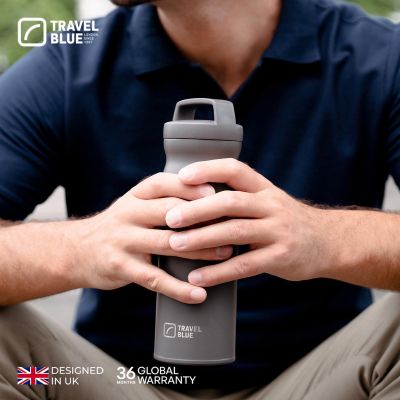 6. TRAVEL BLUE GREY THERMAL BOTTLE